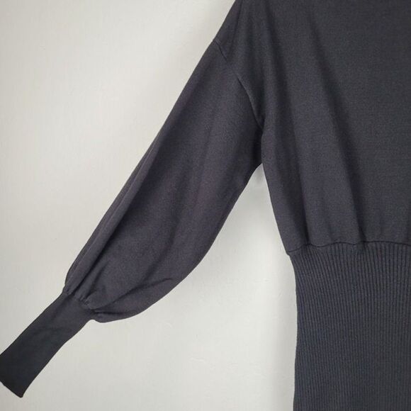 Beginning Boutique Size 12 Mini Sweater Dress Long Balloon Sleeve Black - Picture 7 of 10